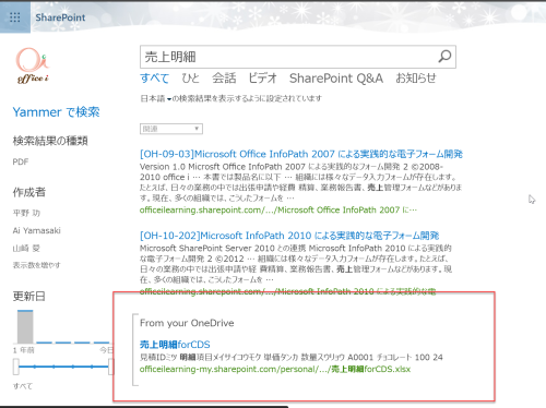 Sharepoint Online 検索結果 Web パーツ Onedrive から情報した取得をわかりやすく表示する